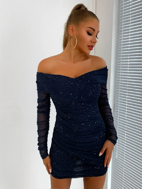 Modern Women's Apparel Relaxed Fashion Glitter Off-Shoulder Ruched Bodycon Dress