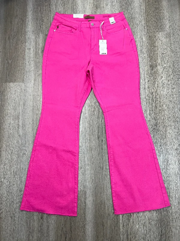 Jeans Flared By Judy Blue In Pink Denim, Size: 16