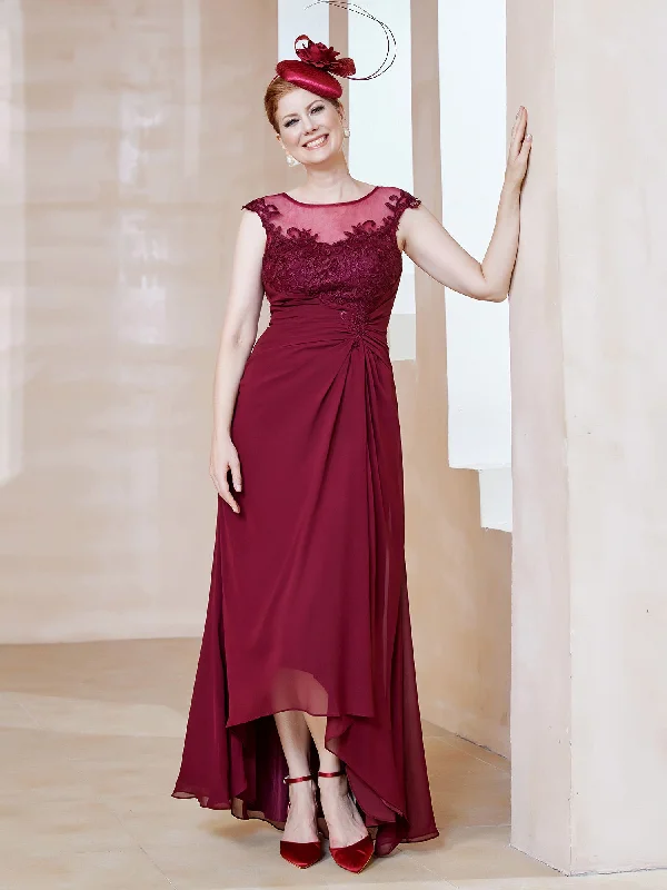 VIP Member Discount Budget Friendly Fashion Illusion Lace Neckline Asymmetrical A-Line Dress Burgundy VIP Member Discount Budget Friendly Fashion Illusion Lace Neckline Asymmetrical A-Line Dress Burgundy