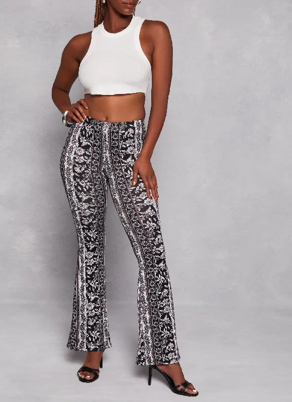 Women's Work Outfit For The Office Elegant Attire For The Modern Lady Paisley Border Print High Waist Flare Pants Women's Work Outfit For The Office Elegant Attire For The Modern Lady Paisley Border Print High Waist Flare Pants