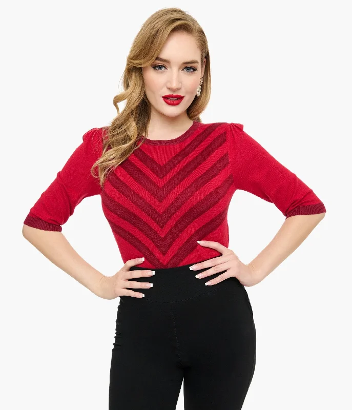 Stylish Loungewear for Women Odd Size Clearance Sale Voodoo Vixen Red & Berry Chevron Sweater Stylish Loungewear for Women Odd Size Clearance Sale Voodoo Vixen Red & Berry Chevron Sweater