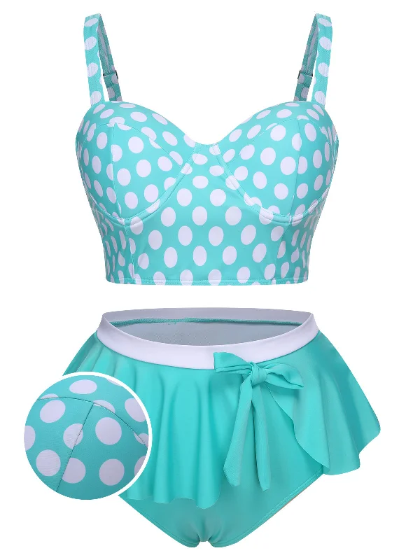Latest Trends Everyday Glamour [Plus Size] 1930s Polka Dot Suspender Swimsuit Set