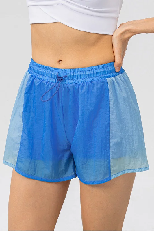 Hot Girl Color Block Drawstring Lined Active Shorts With Pocket