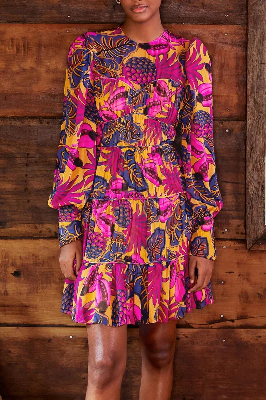 Women's Transitional Outfit Trendsetting Threads Yellow Fruit Dream Long Sleeve Mini Dress Women's Transitional Outfit Trendsetting Threads Yellow Fruit Dream Long Sleeve Mini Dress