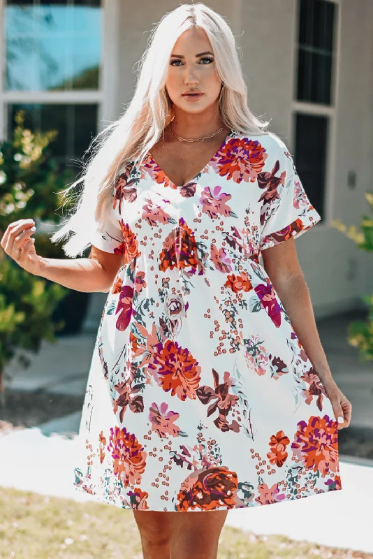 Rocker Chic Fashion Limited Time Deal Floral Cuffed Short Sleeve Babydoll Dress