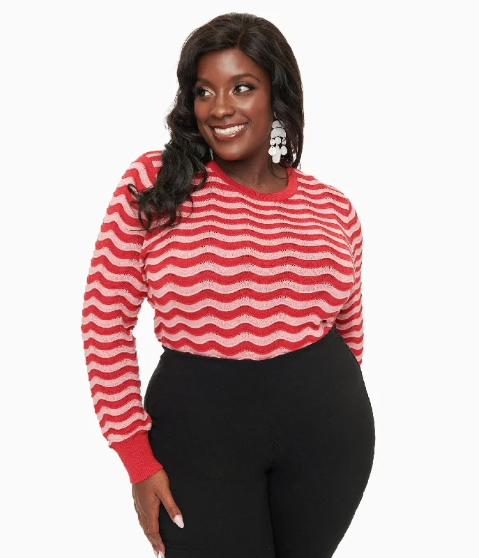 Outlet Clothing Quick Grab Deals Royal Monk Plus Size 1970s Red & Pink Sweet Stripes Top Outlet Clothing Quick Grab Deals Royal Monk Plus Size 1970s Red & Pink Sweet Stripes Top