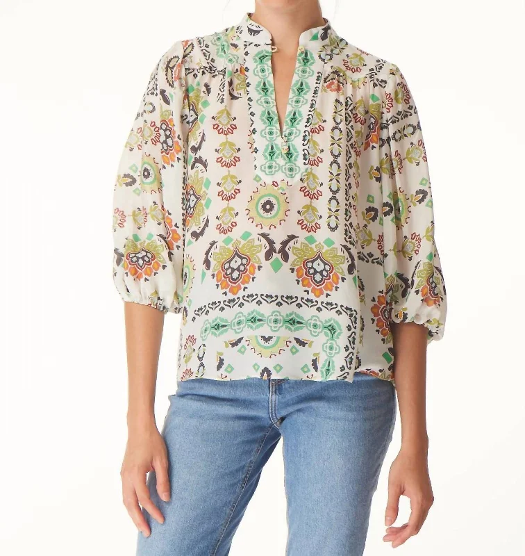 Women's Transitional Outfit Trendsetting Threads Brittany Blouse In Spanish Folklore Print Women's Transitional Outfit Trendsetting Threads Brittany Blouse In Spanish Folklore Print