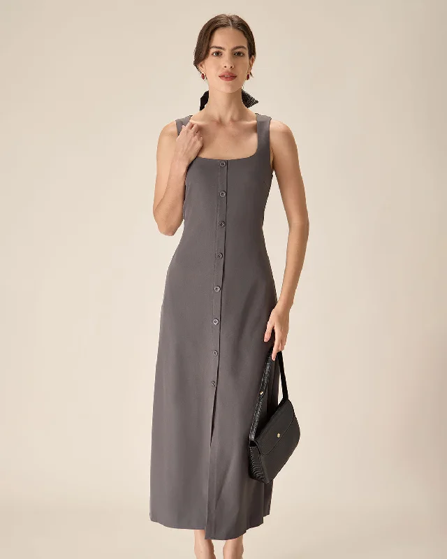 Women's Evening Outfit Redefining Women's Style Grey U Neck Tie Back Sleeveless Maxi Dress Women's Evening Outfit Redefining Women's Style Grey U Neck Tie Back Sleeveless Maxi Dress