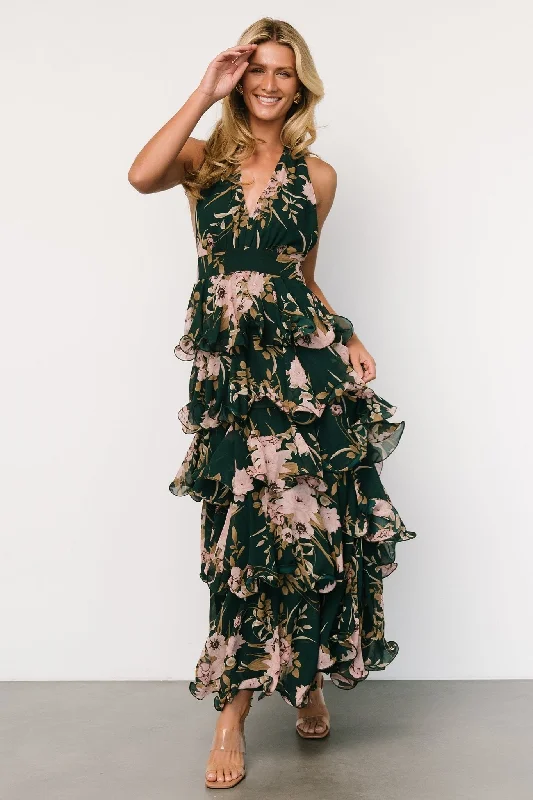 Women's Travel Outfit Set Durable Fashion Picks Jesslyn Open Back Tiered Maxi Dress | Green + Pink Women's Travel Outfit Set Durable Fashion Picks Jesslyn Open Back Tiered Maxi Dress | Green + Pink