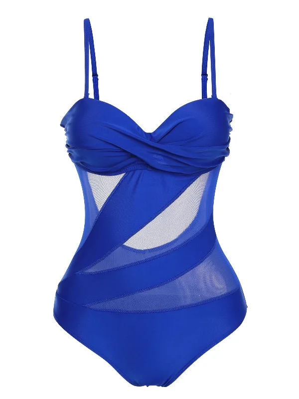 Casual Chic Clothing Limited Stock 1950s Solid Semi-Sheer Back Tie Swimsuit