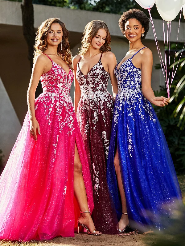 Women's Festive Attire Fashion For Every Occasion Lace Applique High Slit Tulle Dress Burgundy Women's Festive Attire Fashion For Every Occasion Lace Applique High Slit Tulle Dress Burgundy