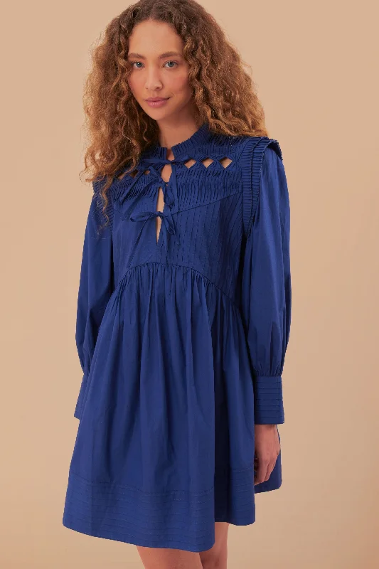 Casual Chic Clothing Limited Stock Navy Blue Open Yoke Mini Dress