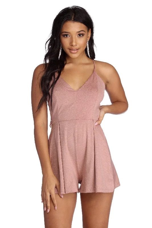 Women's Casual Apparel For Weekends Chic Casual Style Sparkle Queen Knit Romper