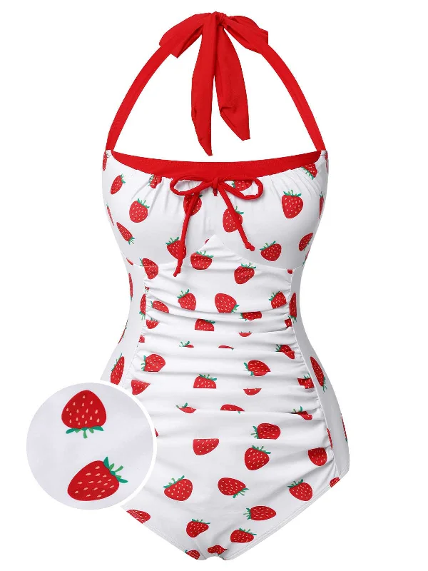 Chic Women's Clothing Online Trendy Street Style Attire Red 1960s Halter Bow Strawberry One-Piece Swimsuit Chic Women's Clothing Online Trendy Street Style Attire Red 1960s Halter Bow Strawberry One-Piece Swimsuit