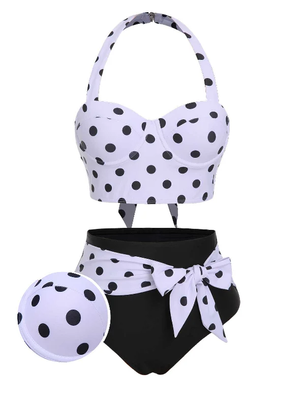 Women's Comfortable Apparel Festival Fashion 1950s Halter Contrast Polka Dots Swimsuit Women's Comfortable Apparel Festival Fashion 1950s Halter Contrast Polka Dots Swimsuit