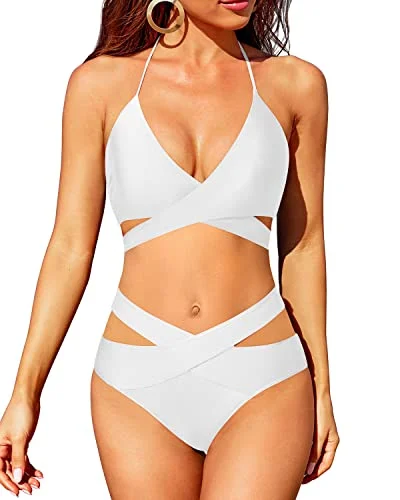 Women's Vacation Garments Casual Chic Flattering High Waisted Bikini With Crossed V Shaped Waist-White Women's Vacation Garments Casual Chic Flattering High Waisted Bikini With Crossed V Shaped Waist-White