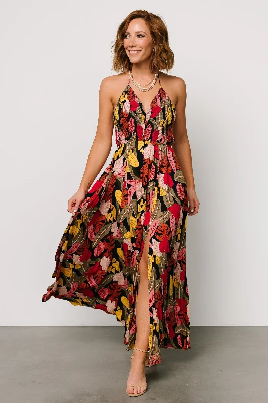 Vintage-Inspired Women's Apparel Fashion Essentials Kota Halter Maxi Dress | Navy Multi Print Vintage-Inspired Women's Apparel Fashion Essentials Kota Halter Maxi Dress | Navy Multi Print