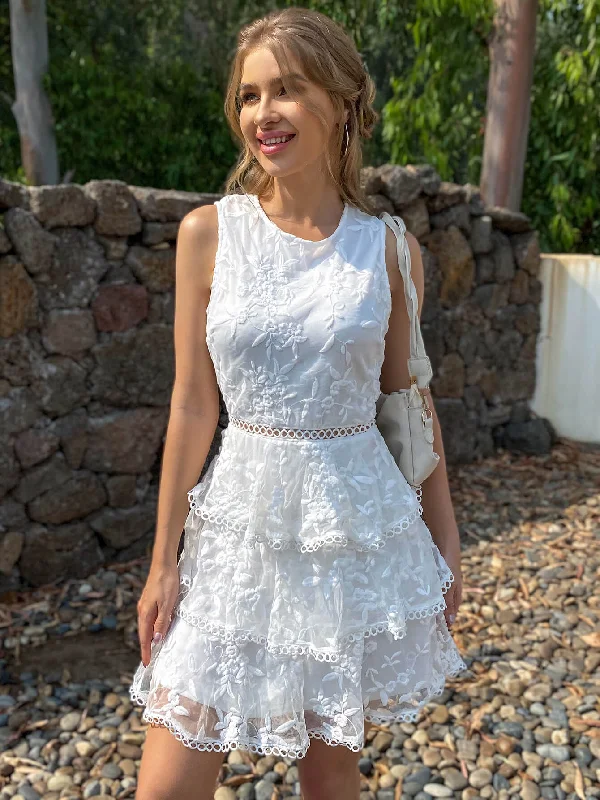 Graceful Fashion Limited - Time Bundle Embroidered Layered Sleeveless Mini Dress