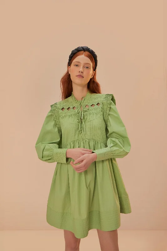 Holiday Discount Final Sale Green Open Yoke Mini Dress