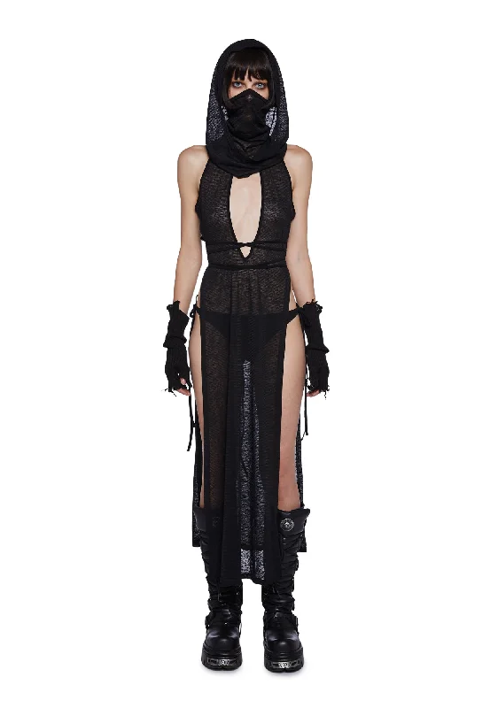Sales For Clothes Vintage Inspired Fashion Sale Tempo Hooded Maxi Keyhole Tank And Panty Set - Black
