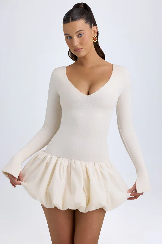 Casual Outfit For Women Ride The Style Wave Modal Drop-Waist Bubble Hem Mini Dress in Ivory Casual Outfit For Women Ride The Style Wave Modal Drop-Waist Bubble Hem Mini Dress in Ivory