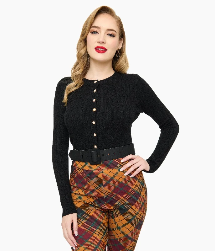 Easygoing Women's Style Trendy Pulse Voodoo Vixen 1950s Black Textured Cardigan