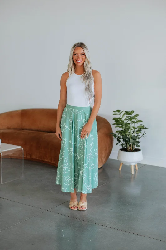 Mindy Floral Midi Skirt - Sage