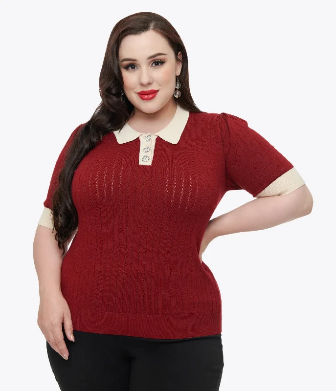 Stylish Everyday Clothing Everyday Basics Unique Vintage Plus Size 1950s Burgundy & Rhinestone Buttons Prim & Pretty Sweater Stylish Everyday Clothing Everyday Basics Unique Vintage Plus Size 1950s Burgundy & Rhinestone Buttons Prim & Pretty Sweater