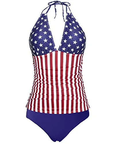 Women's Fashion-Forward Apparel Vintage Fashion Women's Halter Tankini V Neck Swimsuit Bikini Bottom-American Flag Women's Fashion-Forward Apparel Vintage Fashion Women's Halter Tankini V Neck Swimsuit Bikini Bottom-American Flag