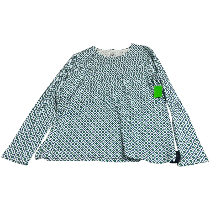 Top Long Sleeve By Croft And Barrow In Green & White, Size: L