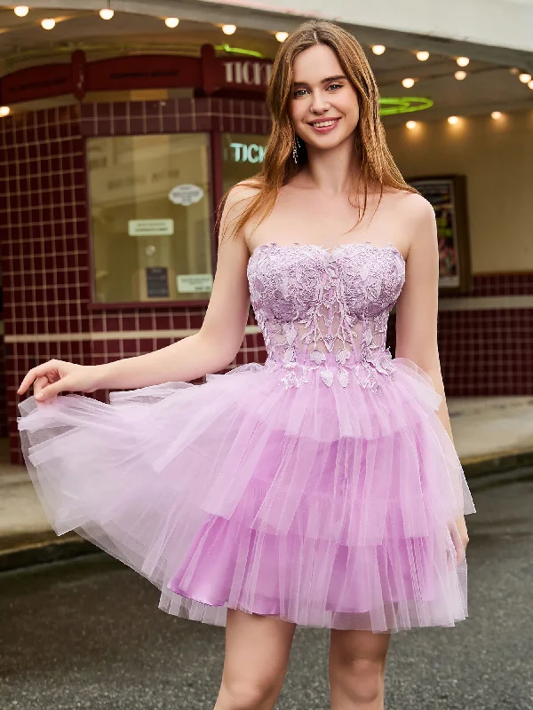 Exclusive Women's Fashion Collection Clearance Sale, All Cheap Strapless Corset Top Tiered Tulle Short Dress Lilac Exclusive Women's Fashion Collection Clearance Sale, All Cheap Strapless Corset Top Tiered Tulle Short Dress Lilac