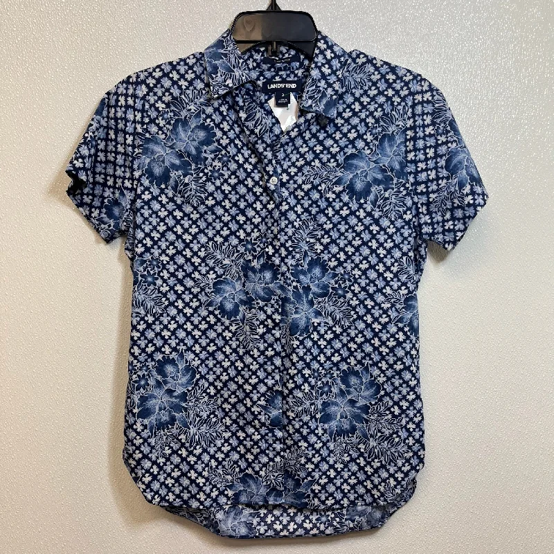 Top Short Sleeve By Lands End In Blue White, Size: S