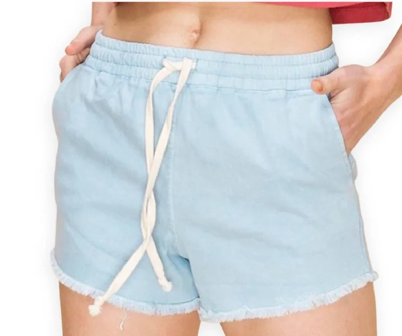 Plus-Size Women's Garments Save Big Denim Drawstring Shorts In Baby Blue