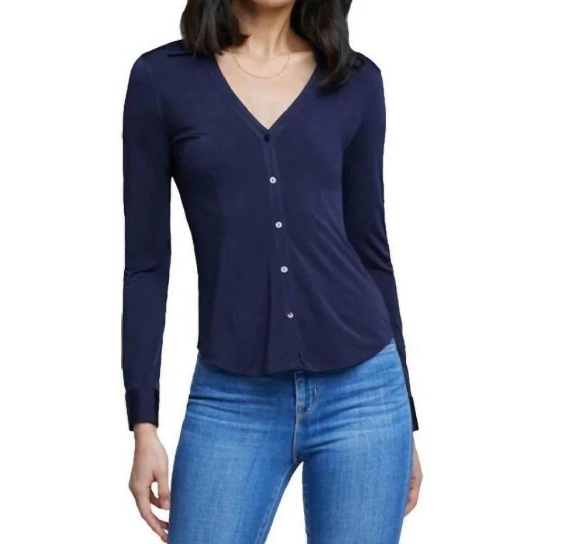 Women's Elegant Evening Outfit Cutting Edge Fashion Dallas Blouse In Midnight