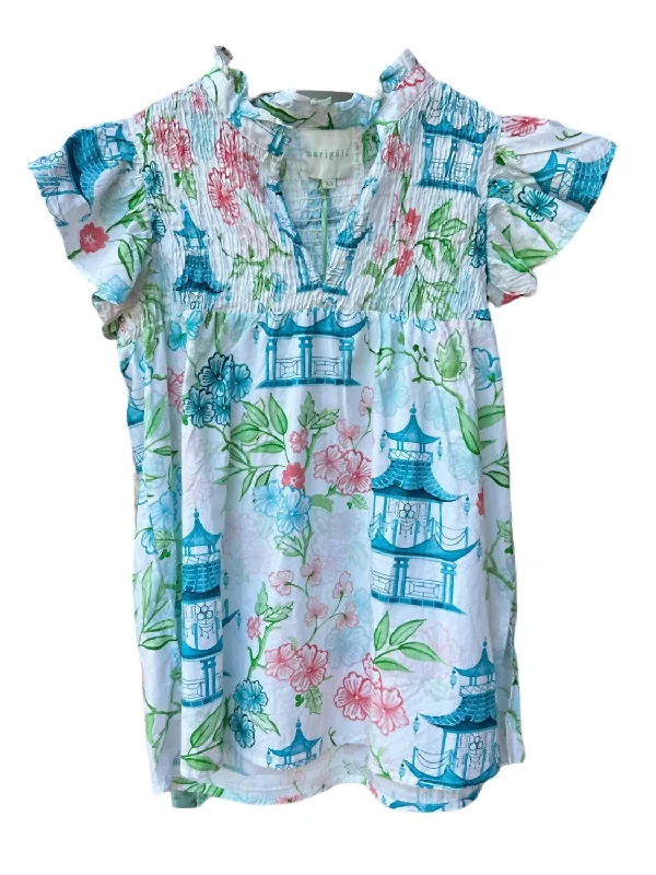 Women's Evening Garments Fashion Forward Layla Blouse In Emerald Pagoda