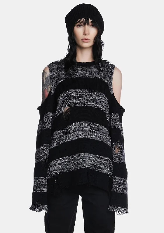 Curtis Black Grey Striped Knit Jumper