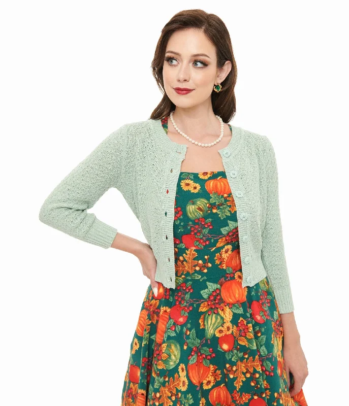 Women's Clothing Budget Friendly Retro Style Aqua Crochet Cardigan