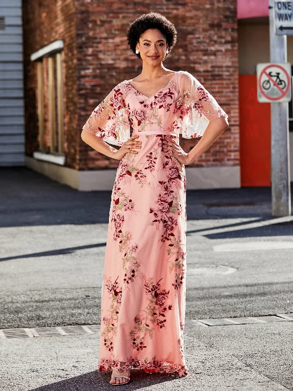 Women's Wedding Apparel Chic Wardrobe Half Sleeve Flower Applique Tulle Gown As Picture Women's Wedding Apparel Chic Wardrobe Half Sleeve Flower Applique Tulle Gown As Picture