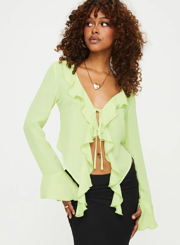 Season Sale Effortless Comfort Astred Ruffle Long Sleeve Top Green