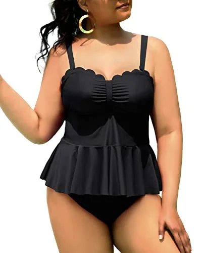 Women's Chic Apparel Modern Casual Clothing Women's Plus Size 2 Piece Tankini Swimsuits Tummy Control Bathing Suits-Black Women's Chic Apparel Modern Casual Clothing Women's Plus Size 2 Piece Tankini Swimsuits Tummy Control Bathing Suits-Black