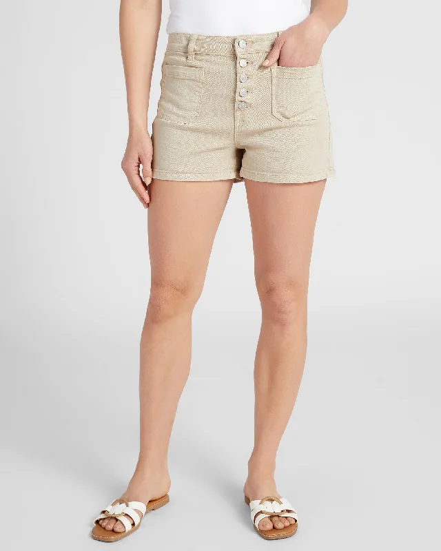 Button Front Shorts with Patch Pockets