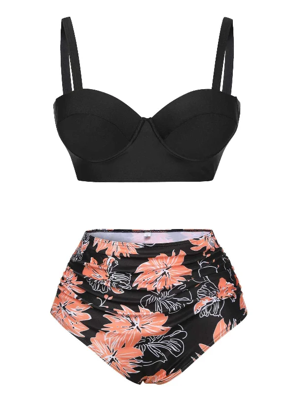 Elegant Styles Chic Allure 1960s Print Spaghetti Strap Swimsuit