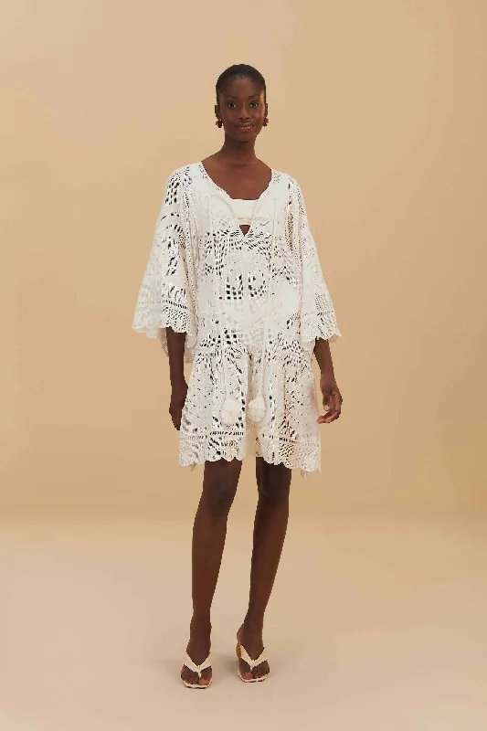Colorful Clothing Chic Urban Fashion Look White Palm Tree Cutwork Mini Dress