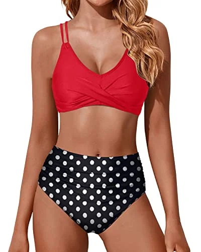 Workwear Fashion for Women Trend Forward Women's Wear High Waisted Bikini Set Push Up Wrap Swim Suits Tummy Control Bathing Suits-Red Dot Workwear Fashion for Women Trend Forward Women's Wear High Waisted Bikini Set Push Up Wrap Swim Suits Tummy Control Bathing Suits-Red Dot