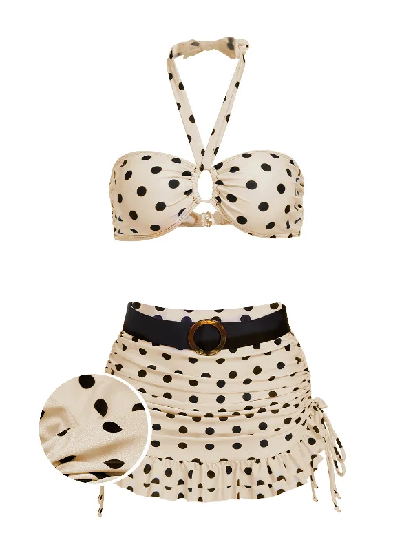 Chic Outfits Minimalist Office - Ready Style Ivory 1950s Polka Dots Halter Bikini Set Chic Outfits Minimalist Office - Ready Style Ivory 1950s Polka Dots Halter Bikini Set