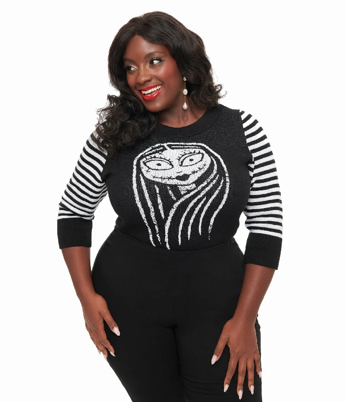 Clearance Sale Online Designer Wear On Sale Tim Burton’s The Nightmare Before Christmas by Unique Vintage Plus Size Black & White Stripe Sally Minou Sweater Clearance Sale Online Designer Wear On Sale Tim Burton’s The Nightmare Before Christmas by Unique Vintage Plus Size Black & White Stripe Sally Minou Sweater