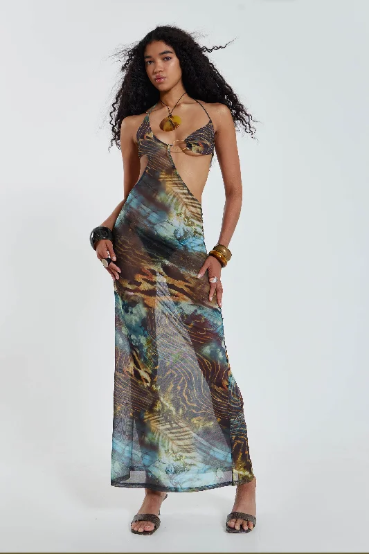 Wardrobe Upgrade Graceful Drape Oceana Mesh Maxi Dress