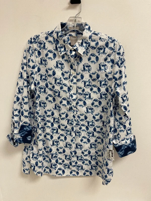 Top Long Sleeve By Chicos In Blue & White, Size: S