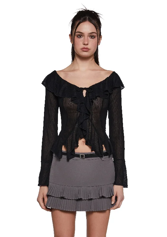 Casual Fashion Feminine Soft - Hued Styles Noteworthy Chic Long Sleeve Top - Black