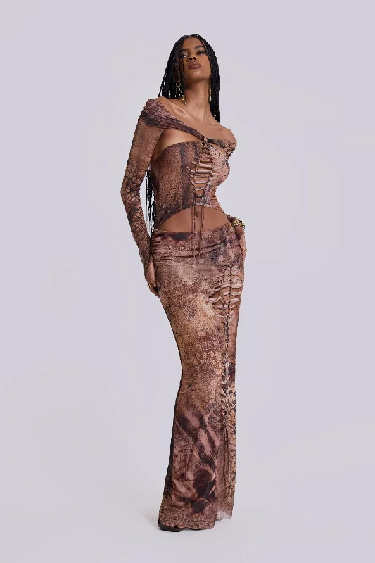 Women's Travel Garments Boutique Styles Dahna Macrame Mesh Maxi Dress